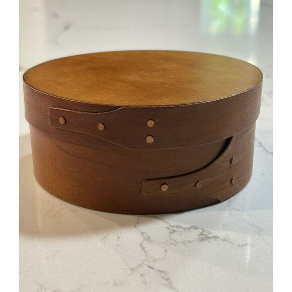 Unbranded Other - Shaker Style Box Oval Cherry Wood Finger Joints Copper Nails Handmade 5x2”